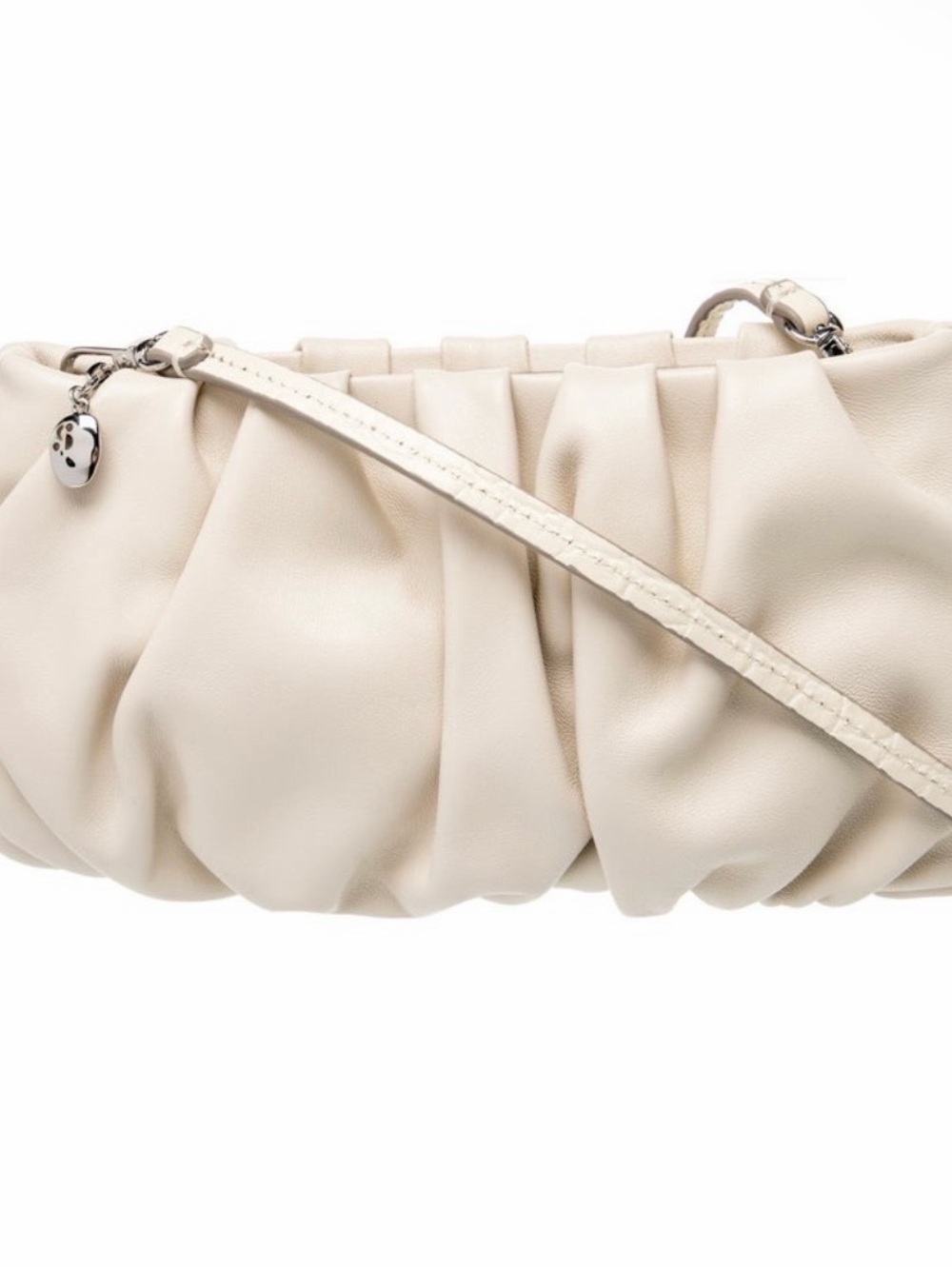 STAUD Cream Ruched Shoulder Clutch